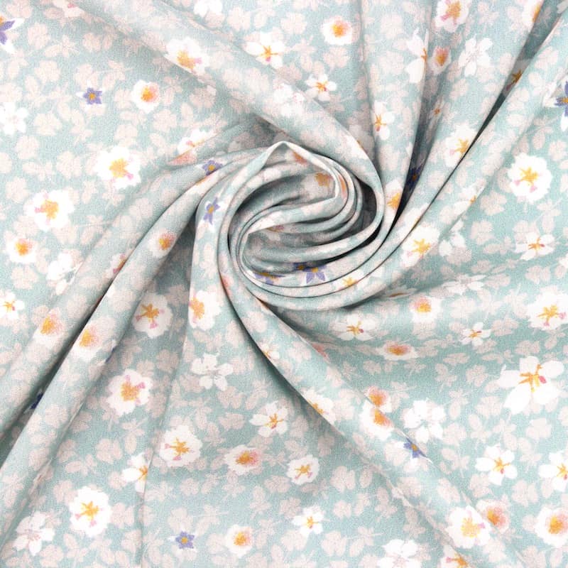 Viscose fabric with autumn flowers - aqua