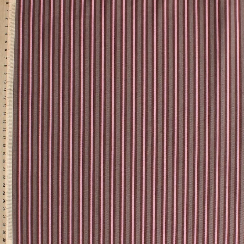 Tissu en coton à lignes rose et rouge sur fond brun