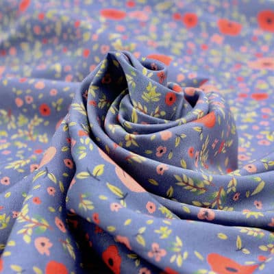 Viscose printed with flowers - blue