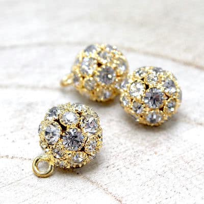 Spherical button with rhinestones 9mm - gold