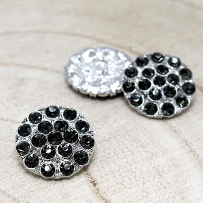 Nickel and crystal button - black