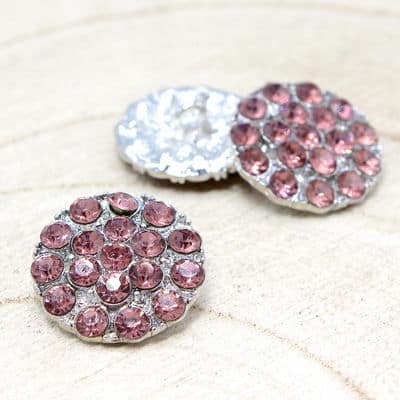 Nickel and crystal button - pink