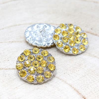 Nickel and crystal button - yellow