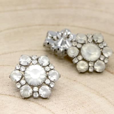 Nickel and crystal button - matt white