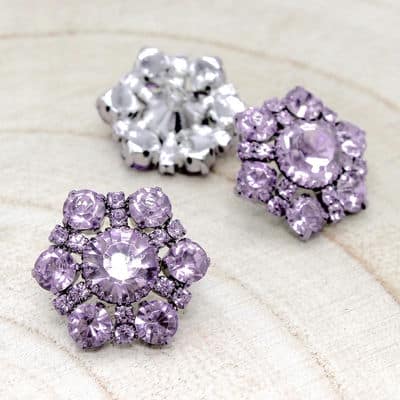 Nickel and crystal button - shiny lila