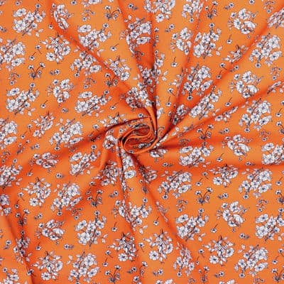 Popeline coton fleur  - orange