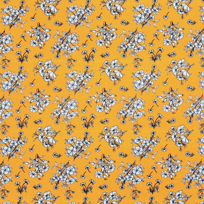 Katoen popeline met bloemen - geelbruin