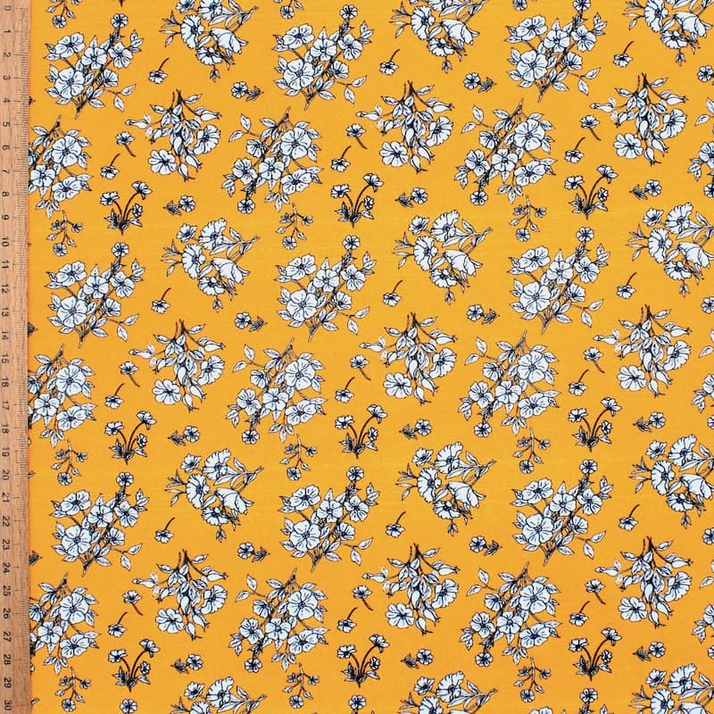 Poplin cotton with flowers - ochre