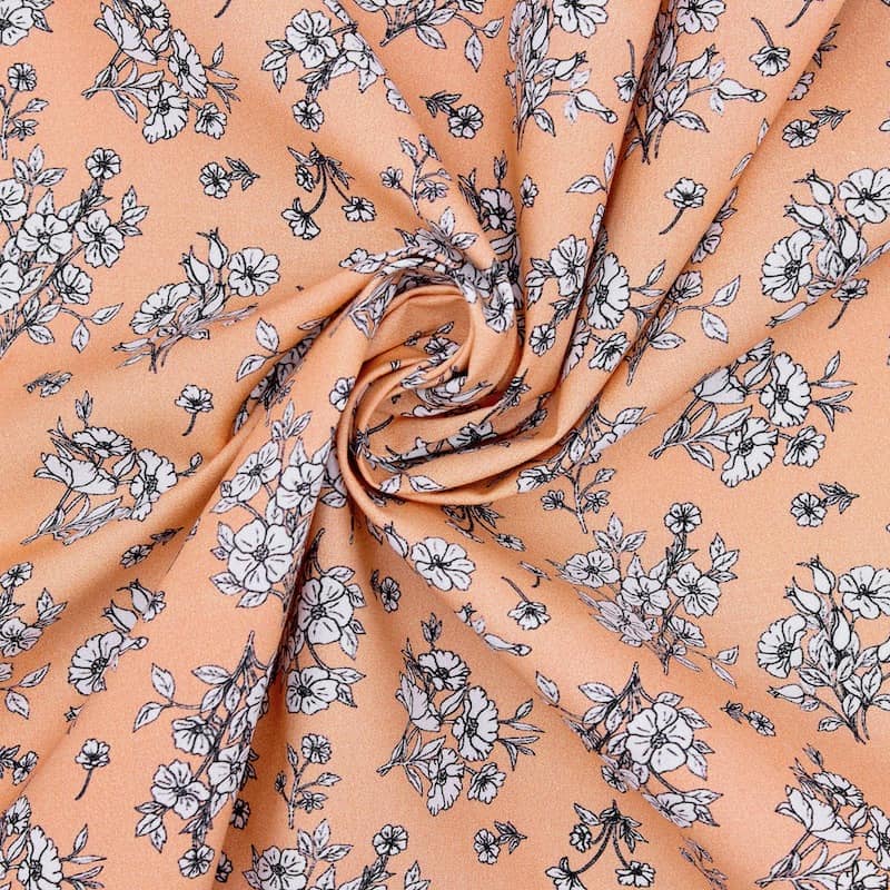 Poplin cotton with flowers - salmon-colored