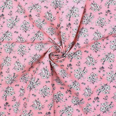 Poplin cotton with flowers - pink