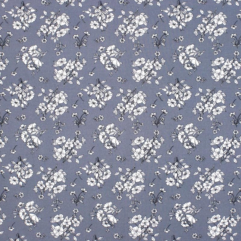 Popeline coton fleur  - gris
