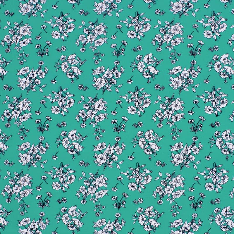 Popeline coton fleur  - vert