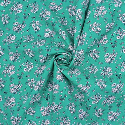 Poplin cotton with flowers - green