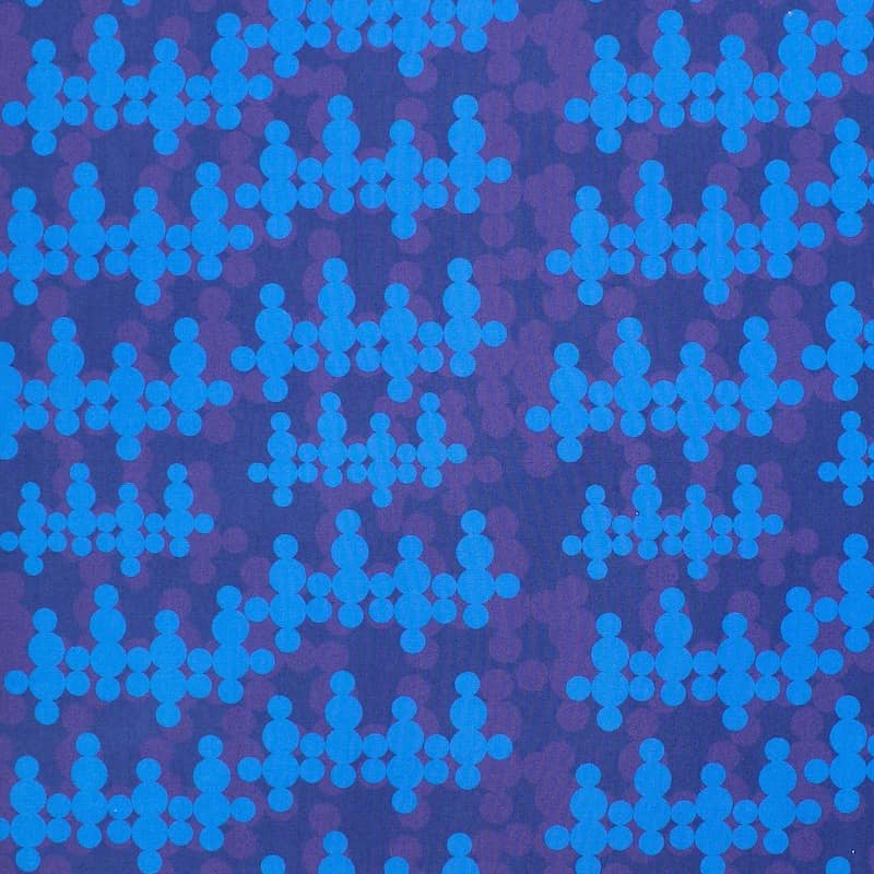 Poplin cotton with graphic print - navy blue, blue & purple