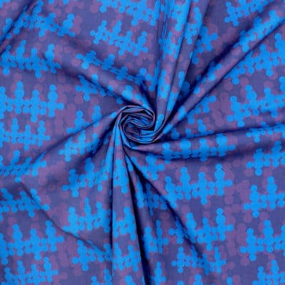 Katoen popeline met grafische print - marine-, blauw en paars
