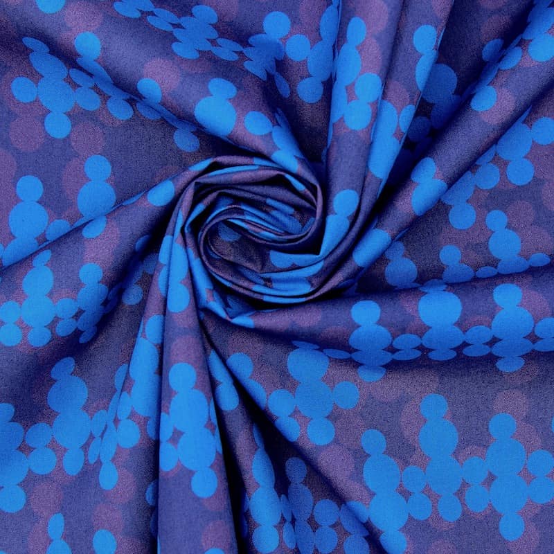 Katoen popeline met grafische print - marine-, blauw en paars