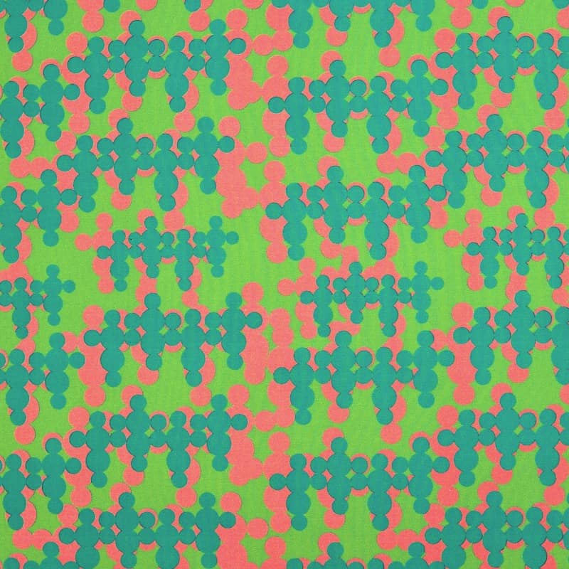 Poplin cotton with graphic print - green, teal & coral
