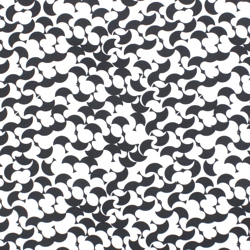 Katoen popeline met grafische print - zwart en wit