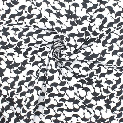 Katoen popeline met grafische print - zwart en wit