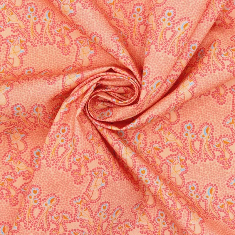 Popeline coton floral  - saumon et rose