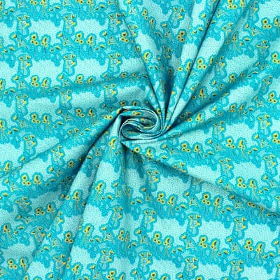 Poplin cotton with flowers - blue and yellow
