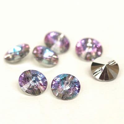 Round button in crystal - blue and pink