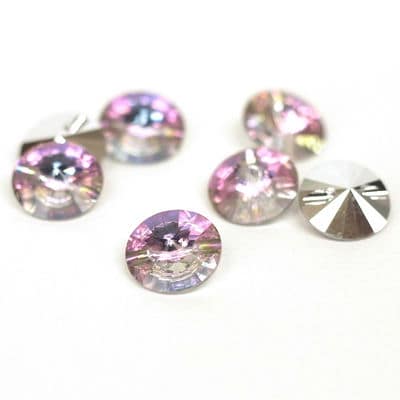 Round button in crystal - white and pink