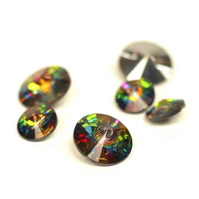 Round button in crystal - rainbow-colored & black