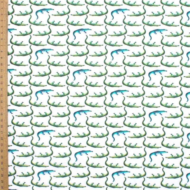 Tissu coton alligator - blanc/vert
