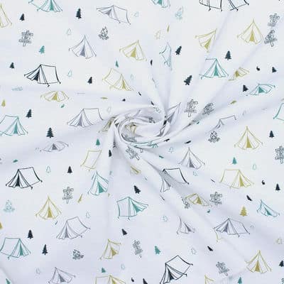 Cotton with camping tents - green