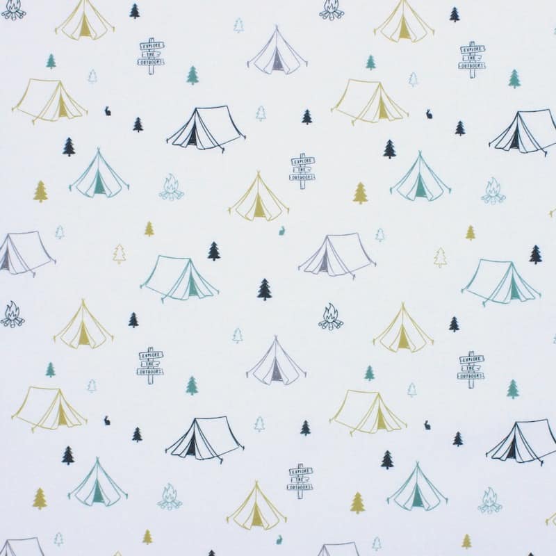 Cotton with camping tents - green