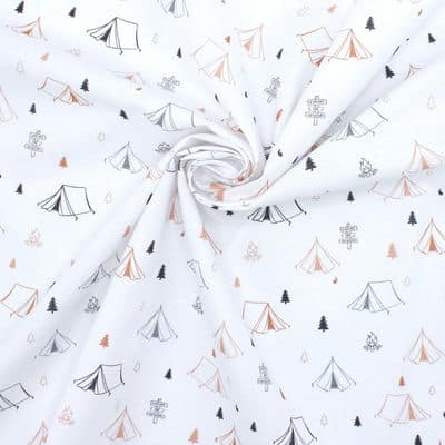 Cotton with camping tents - pink / rust