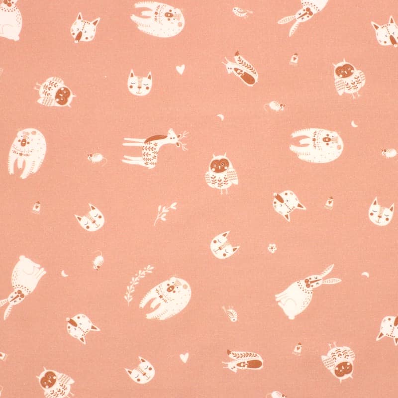 Tissu coton animaux - rose