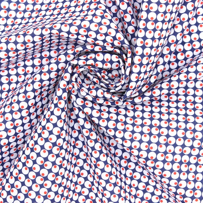 Cotton with circles and dots - blue / red