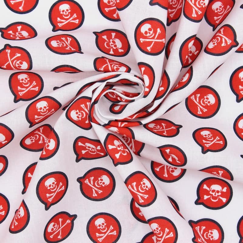 Cotton with skulls - red