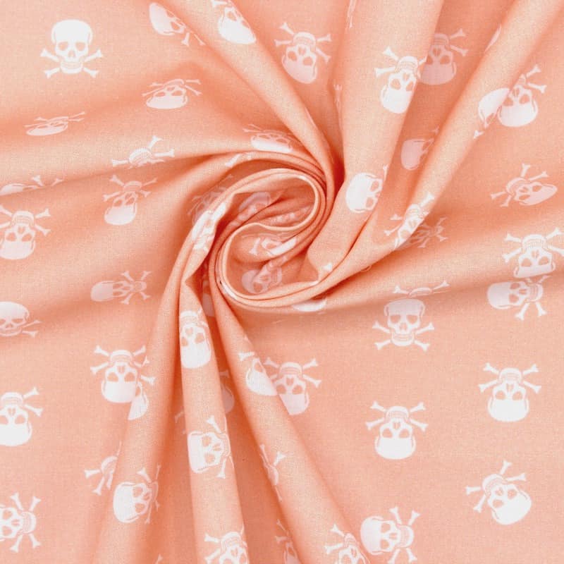 Tissu coton tête de mort blanche - rose