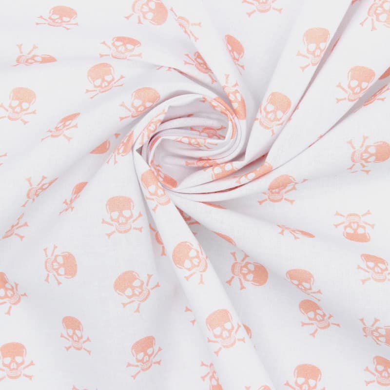 Tissu coton tête de mort rose - blanc