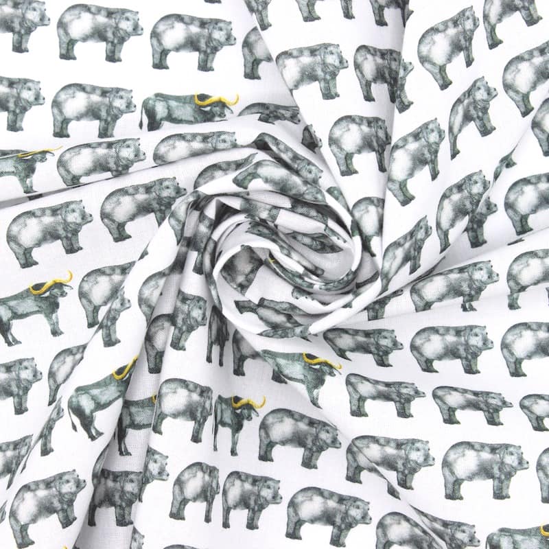 Tissu coton hippopotame - gris