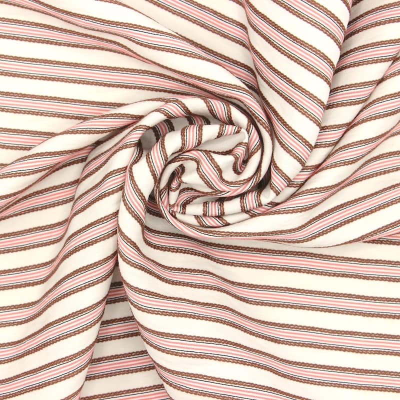 Striped viscose fabric - ecru/brown/pink