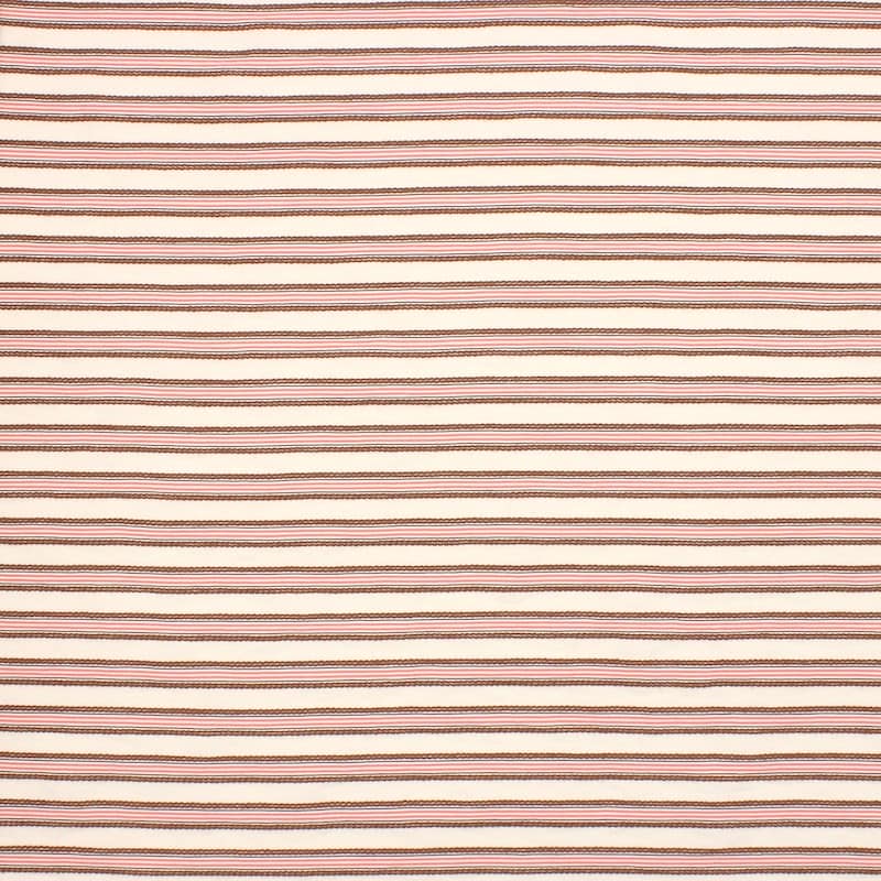 Striped viscose fabric - ecru/brown/pink