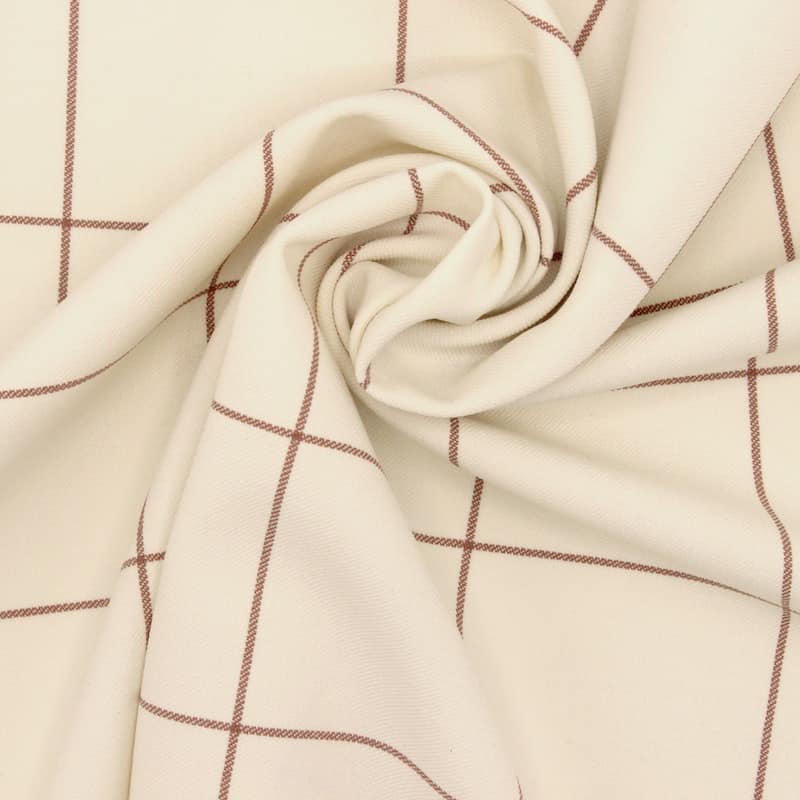 Checkered polyester and viscose fabric - ecru / rust
