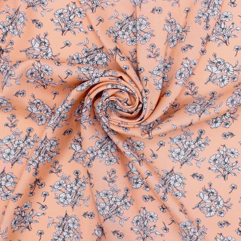 Tissu viscose fleurs - saumon 