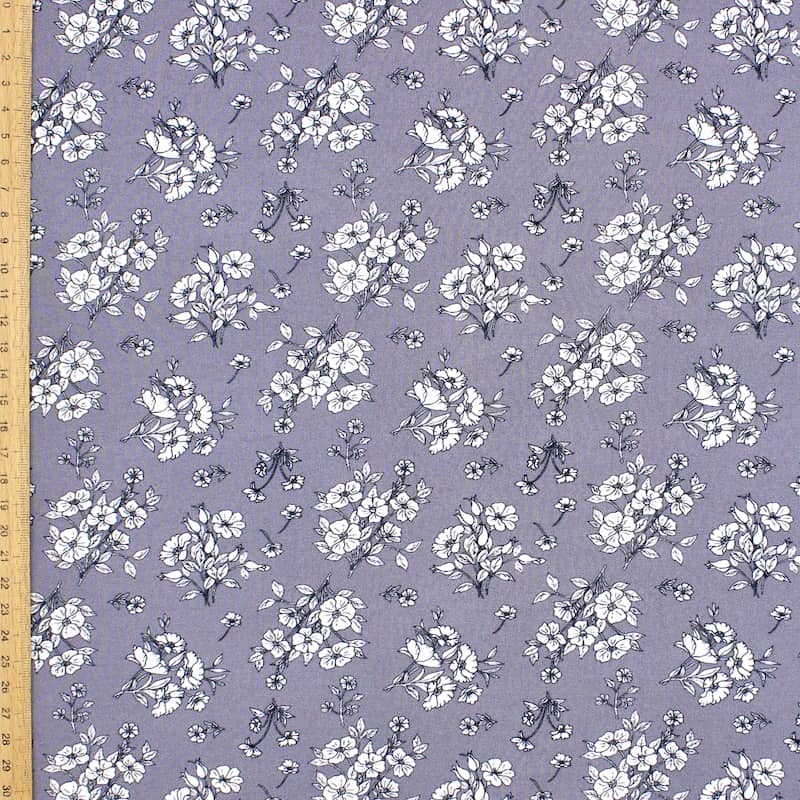 Viscose fabric with flowers - grey