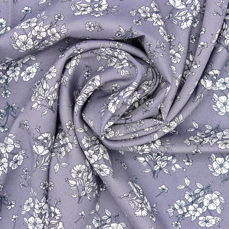 Viscose fabric with flowers - grey