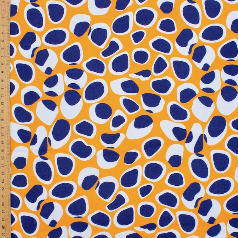 Viscose fabric with geometrics - mustard yellow / indigo