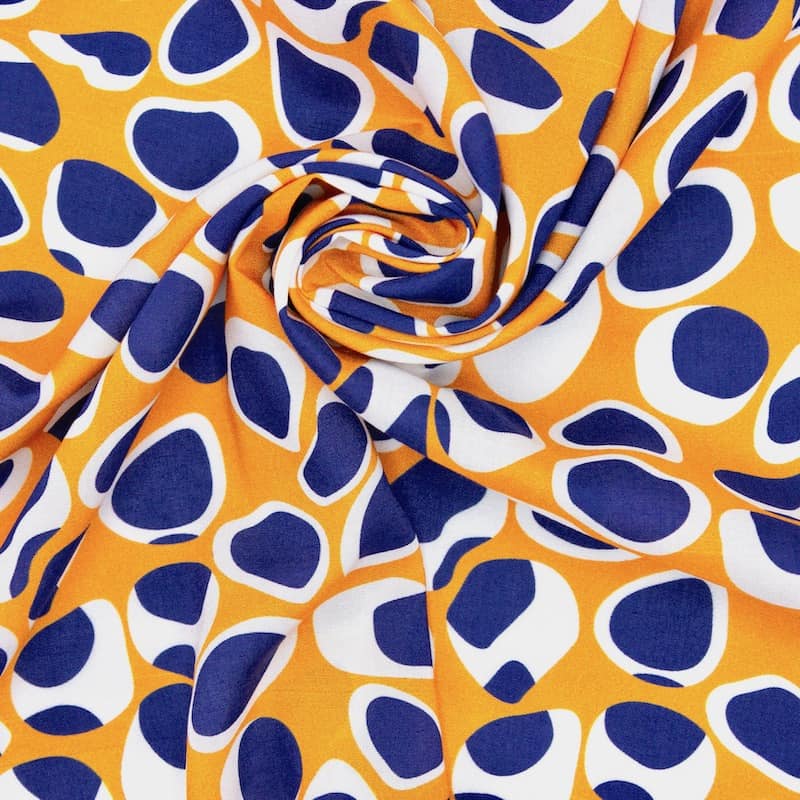 Viscose fabric with geometrics - mustard yellow / indigo