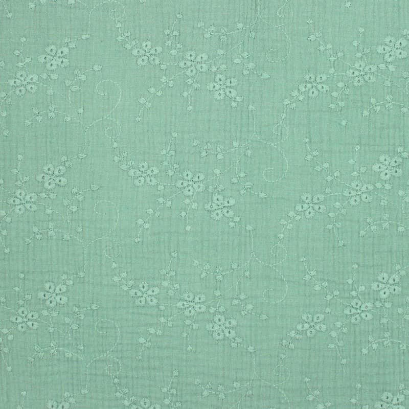 Embroidered double gauze - green