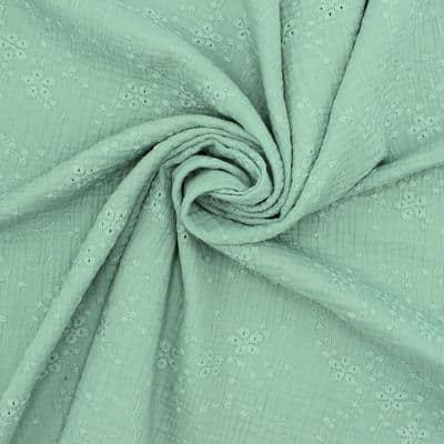 Embroidered double gauze - green