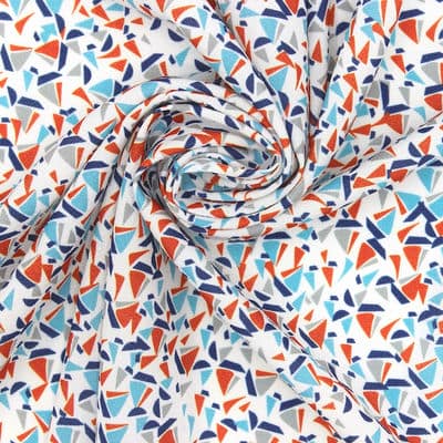 Polyester fabric with boats - blue / red