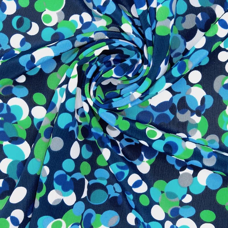 Polyesterstof met motieven - blauw / groen
